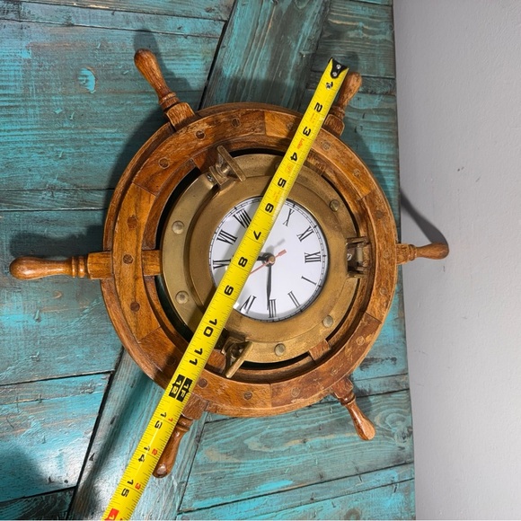 Vintage Large Wooden/brass Ships Wheel Quartz Wall Clock Nautical - Picture 7 of 11